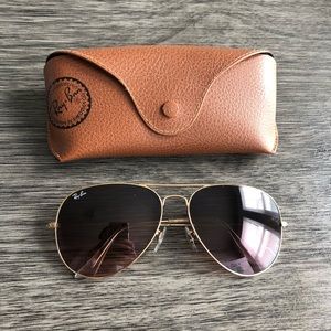 Ray-Ban Gold Frame Brown Gradient Lens Aviator Sunglasses
